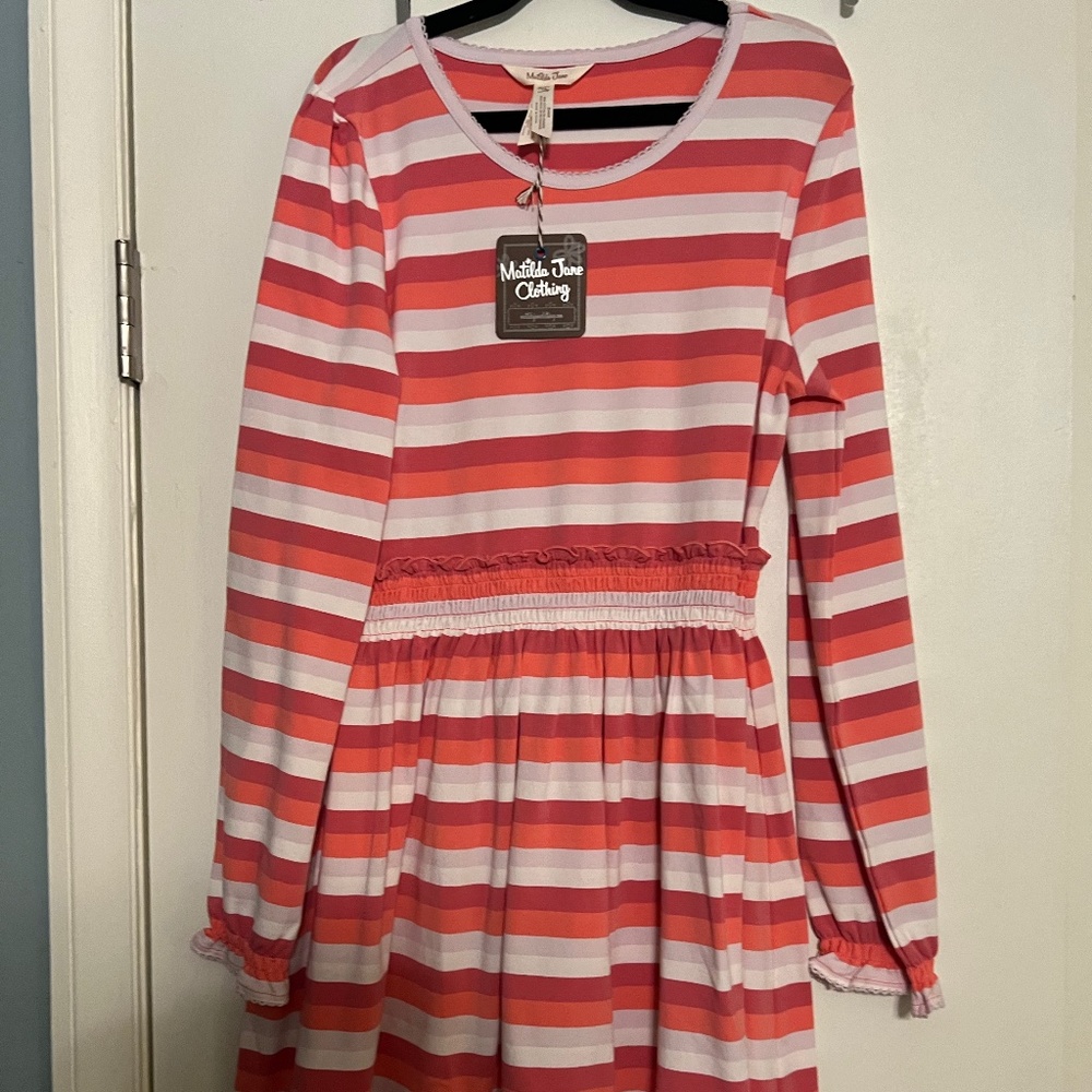 NWT Matilda Jane pink striped lap dress size 14
